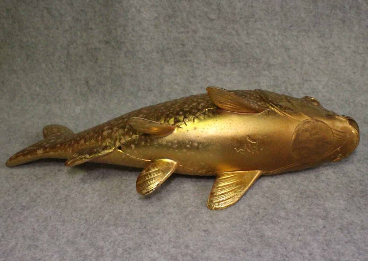 金属工芸□鯉 置物 在銘 廣 金色 40cm□金鯉 gold color Carp 非鉄 