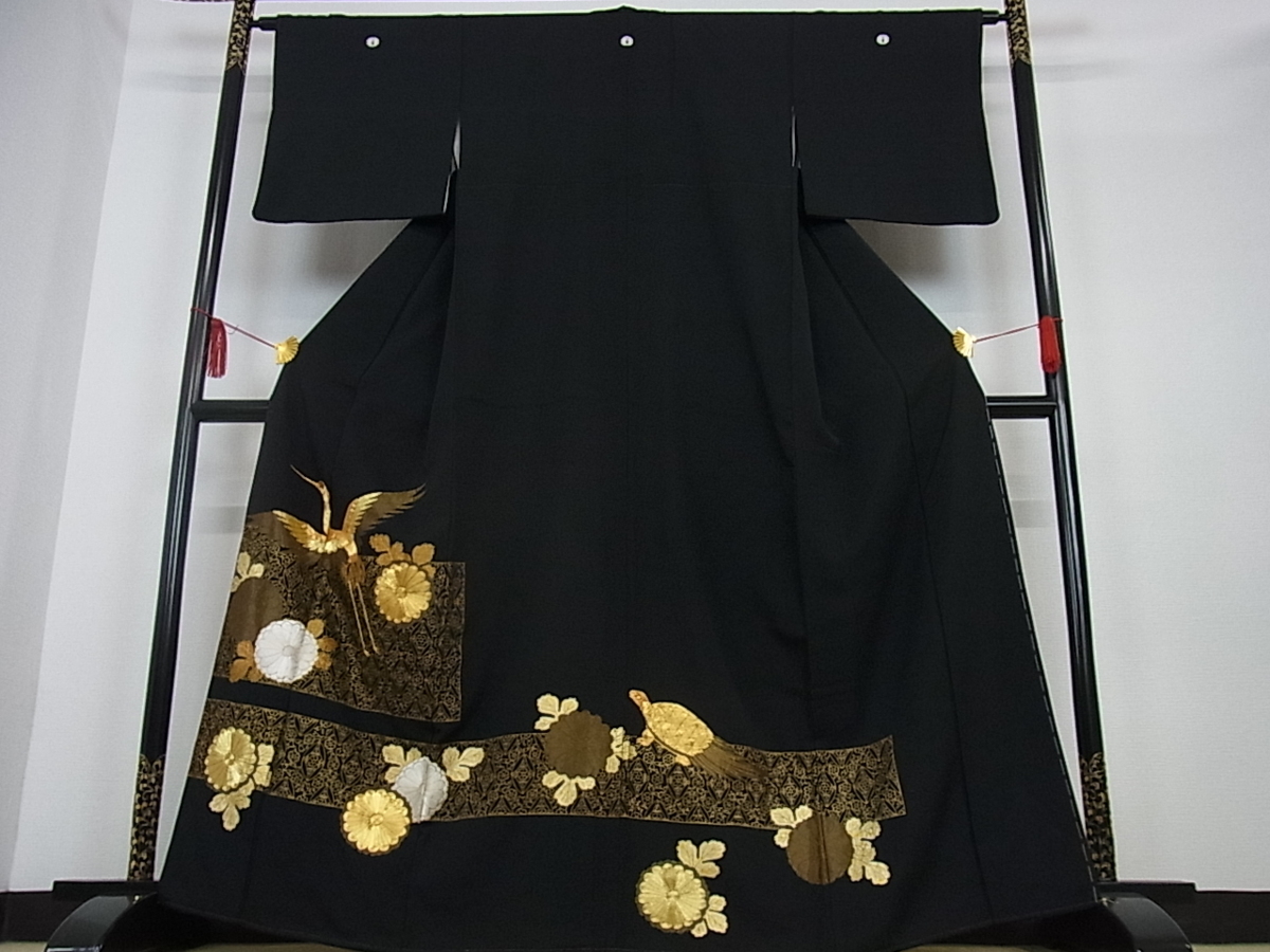 着物屋こころ□豪華黒留袖 駒刺繍 鶴亀 金彩 正絹 逸品 ms5689 【公式 
