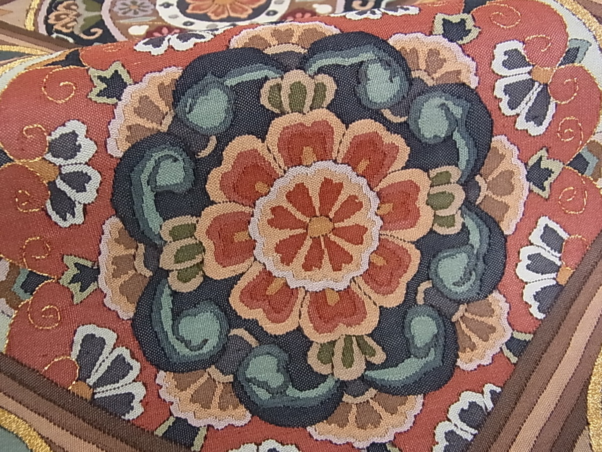 金糸 太鼓柄袋帯 平和屋□極上 逸品 逸品s6797 正倉院花唐草丸文 総 