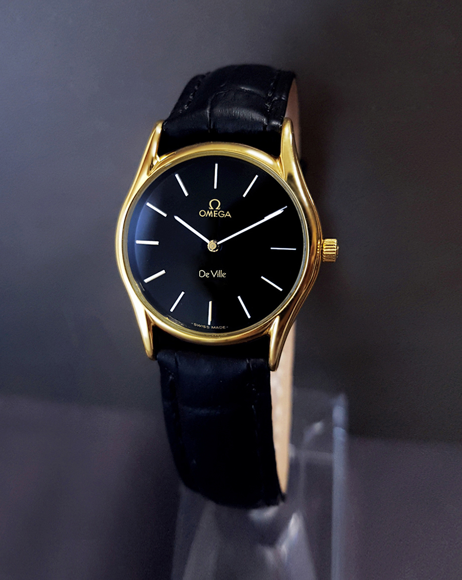 OMEGA】オメガデビル18K-GP☆希少!黒文字盤☆メンズ腕時計【新品仕上げ