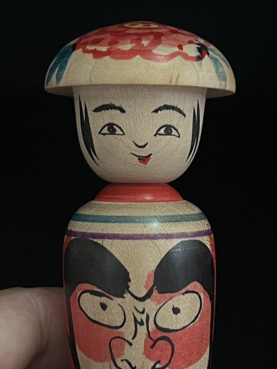津軽系・長谷川健三工人 達磨絵 高さ約12.5cm 日本製 伝統こけし 木地