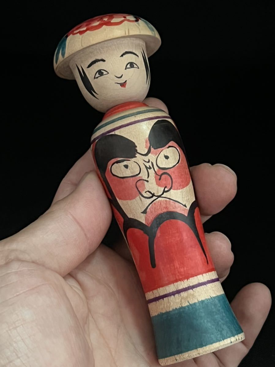 津軽系・長谷川健三工人 達磨絵 高さ約12.5cm 日本製 伝統こけし 木地