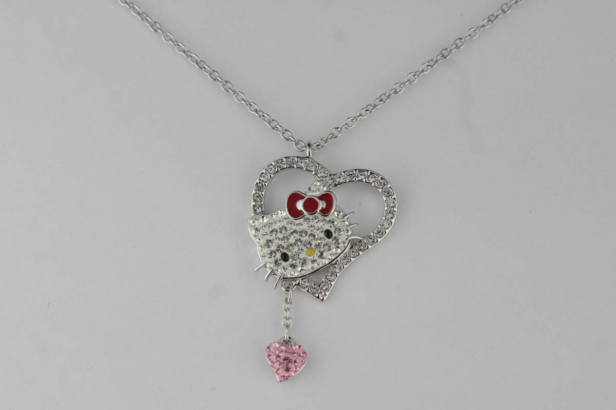 ネックレス ハローキティ スワロフスキー SWAROVSKI - 箱付 ハート 美 