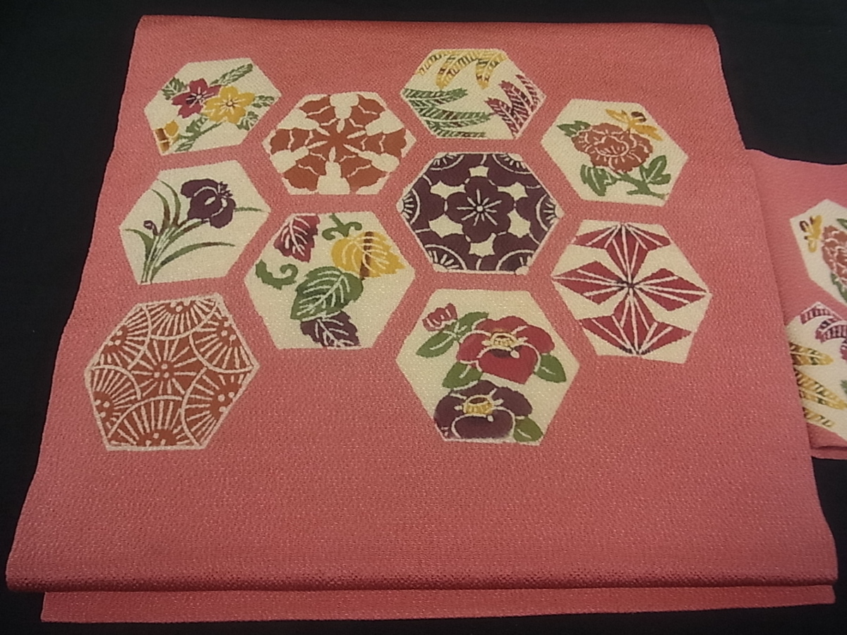 鬼しぼ縮緬 型染め 平和屋着物◎九寸名古屋帯 花丸文 平和屋着物○九寸 