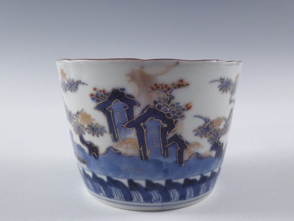 匠 古伊万里 金彩色絵 花草図 蕎麦猪口 無傷完品 江戸期 35kw253(
