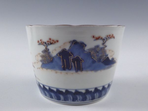 匠 古伊万里 金彩色絵 花草図 蕎麦猪口 無傷完品 江戸期 35kw253(