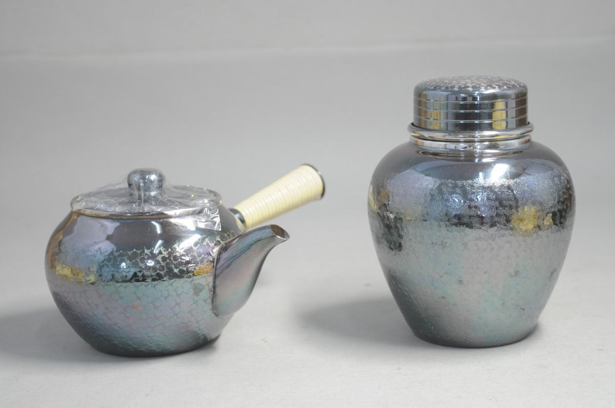 いぶし銀 銀川堂 茶器揃 黄銅 茶托 急須 茶器 共箱 茶道具 ☆銀川堂 鎚