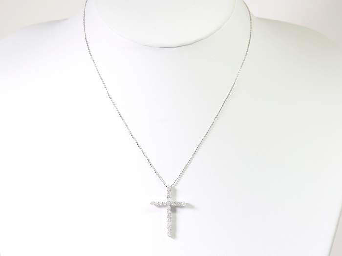 F-19☆K18WG クロス ダイヤモンド1.00ct ネックレス