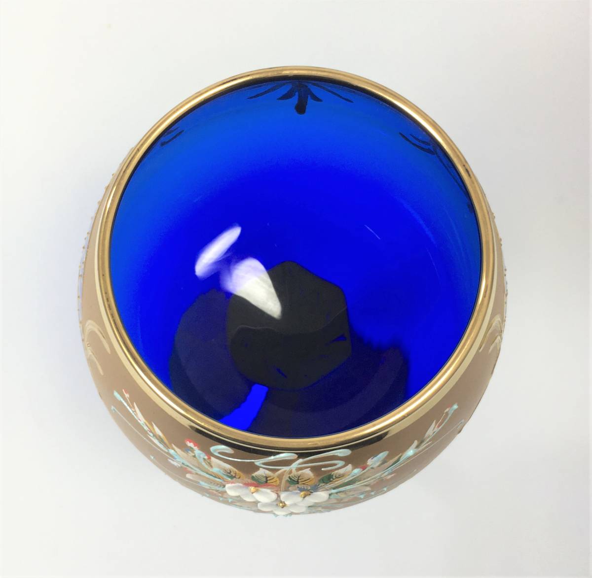 未使用】ベネチアングラス ワイングラス 22cm 青 ブルー 24KT 金彩 花