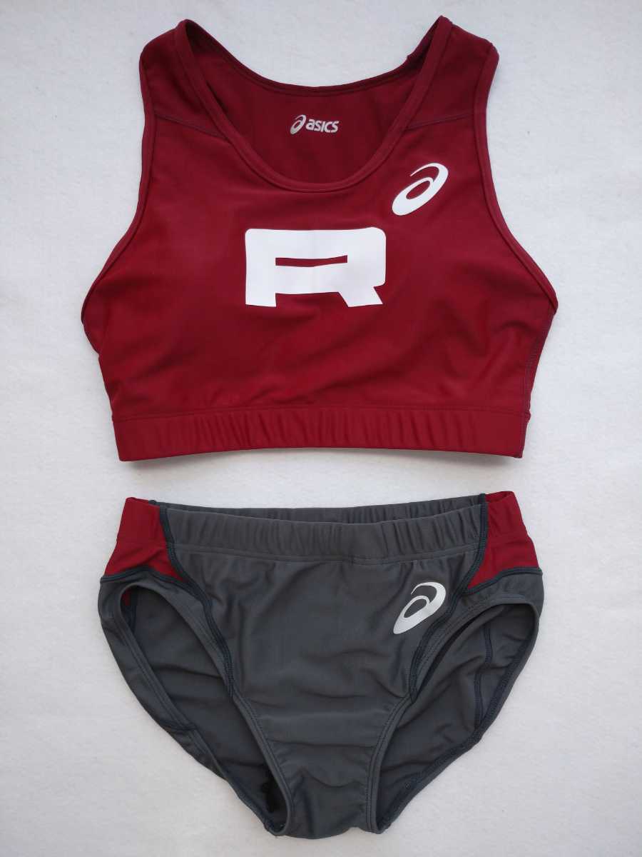 中古】アシックス 陸上 女子 ブラトップ&ショーツ セット Lサイズ
