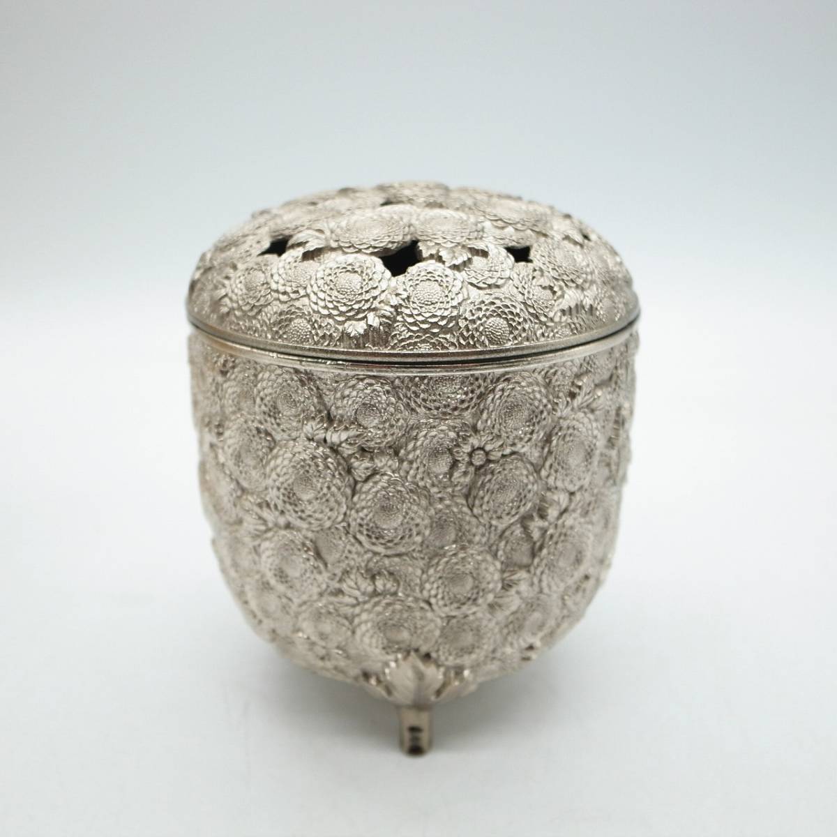 メル88585　古美術品　高岡銅器　佐野宏采　菊華香炉 佐野宏采 造 万菊香炉 共箱 京都松栄堂みやこ灰付 □銅製 高岡銅器