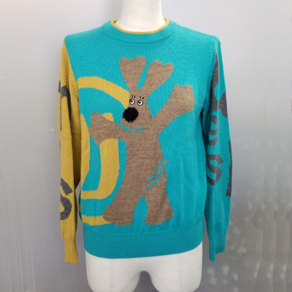 Bana8◇状態良◇MIEKO UESAKO/ミエコウエサコ セーター 犬 ニット 水色  