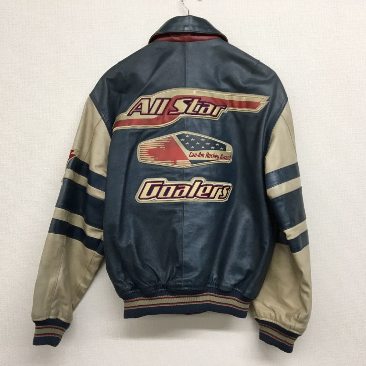 【新品未使用】AVIREXレザージャケット All Star Goalers Avirex Men's All Star Goalers Maroon & Cream Bomber Leather Jacket
