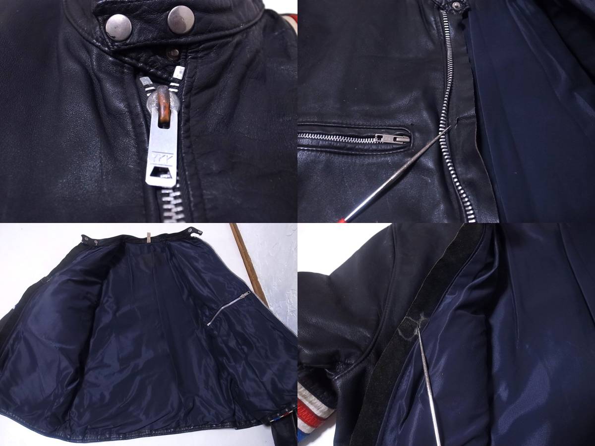 70s イギリス ヴィンテージ TT LEATHERS ストライプ入り UKライダース 