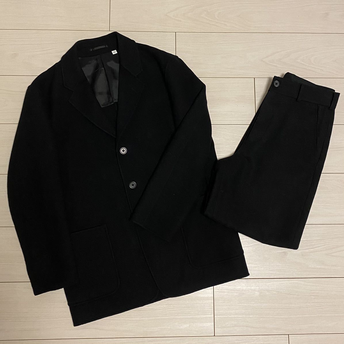 【赤字超特価，2026】 良品 ユニクロユー UNIQLO U ウールブレンド テーラードジャケット ワイドフィットパンツ セットアップ S/70 ブラック 2021 メンズ(ジャケット、上着)｜売買されたオークション情報、yahooの商品 男性用