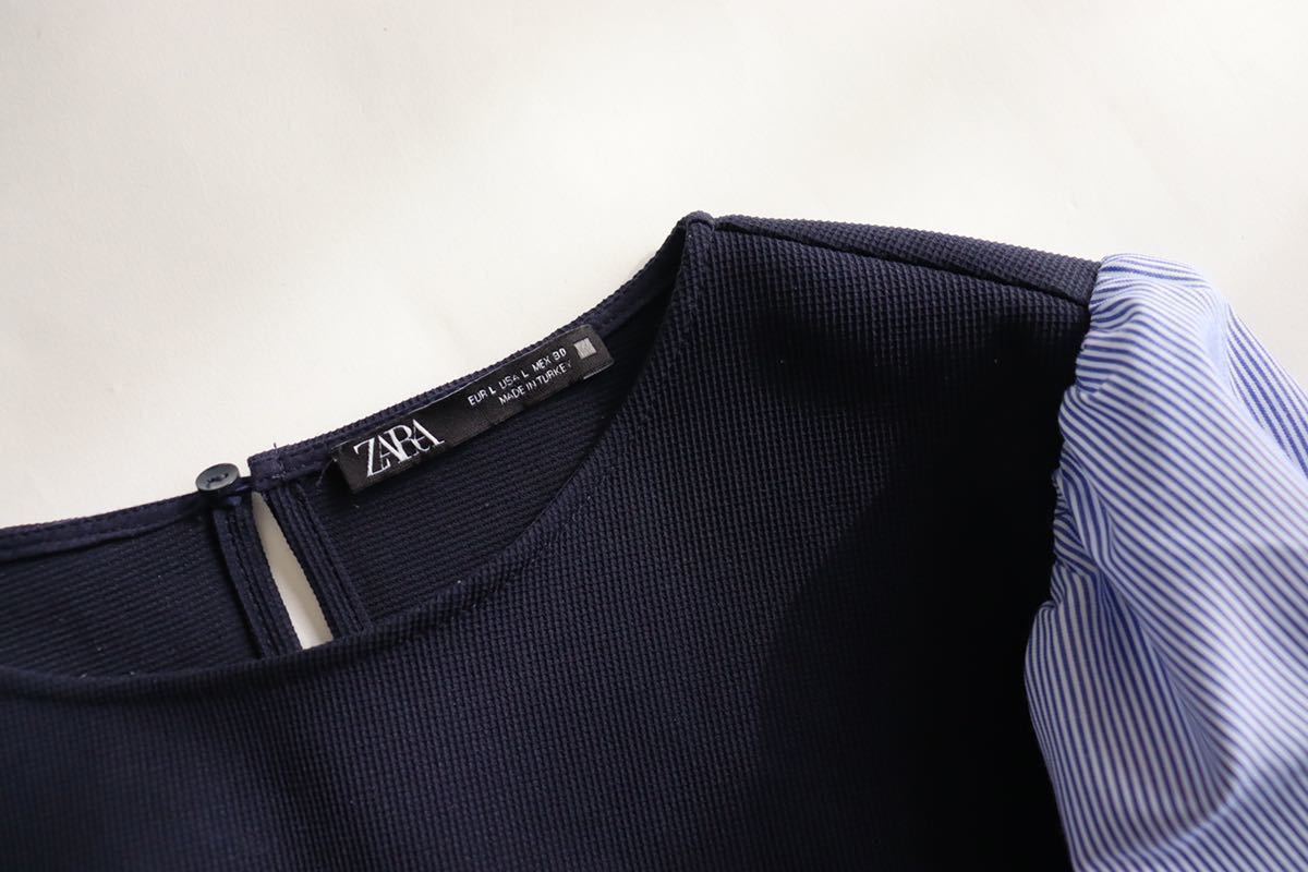 ZARA ザラ コントラスト プリーツ ブラウス 異素材 シャツ プル 