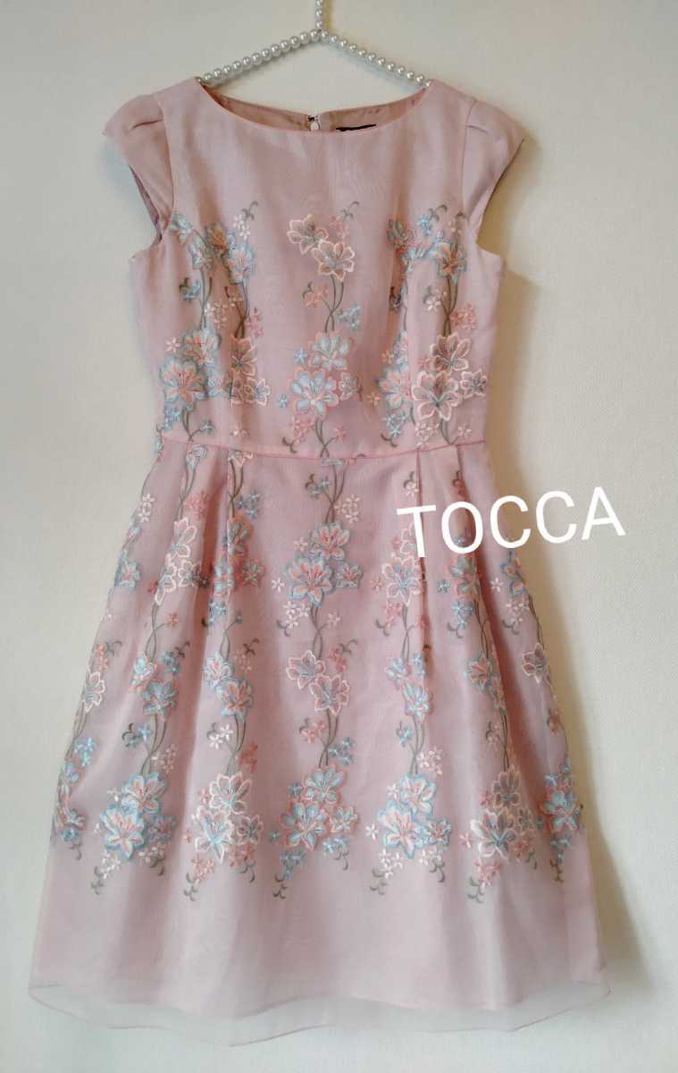 TOCCA トッカ フラワー刺繍 オーガンジー ワンピース ピンク サイズ4 ☆【即決送料無料】TOCCAトッカオーガンジーお花刺繍ワンピースピンク4