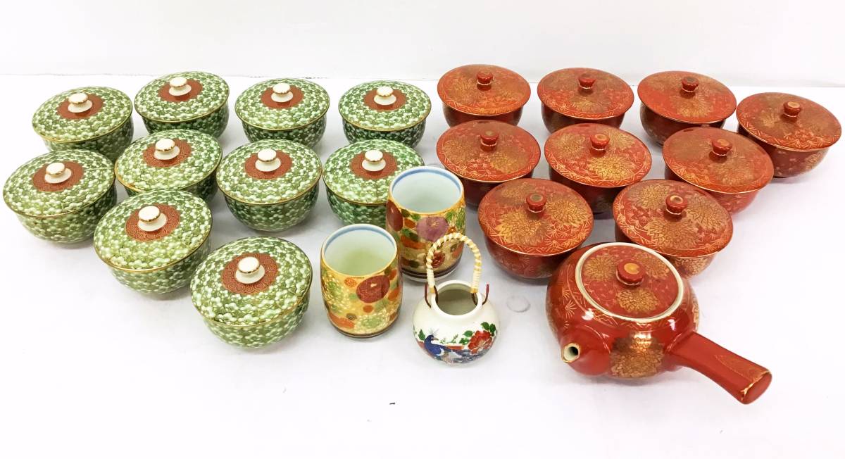 新作入荷，送料無料 23点セット 九谷焼 仙守/勝 蓋付き 湯呑 急須 夫婦湯呑 茶器 楊枝入れ 色絵 金彩 赤絵 花鳥 花 伝統工芸 陶器 陶磁器 茶道具 まとめて 大量(茶器セット)｜売買されたオークション情報、yahooの 茶器