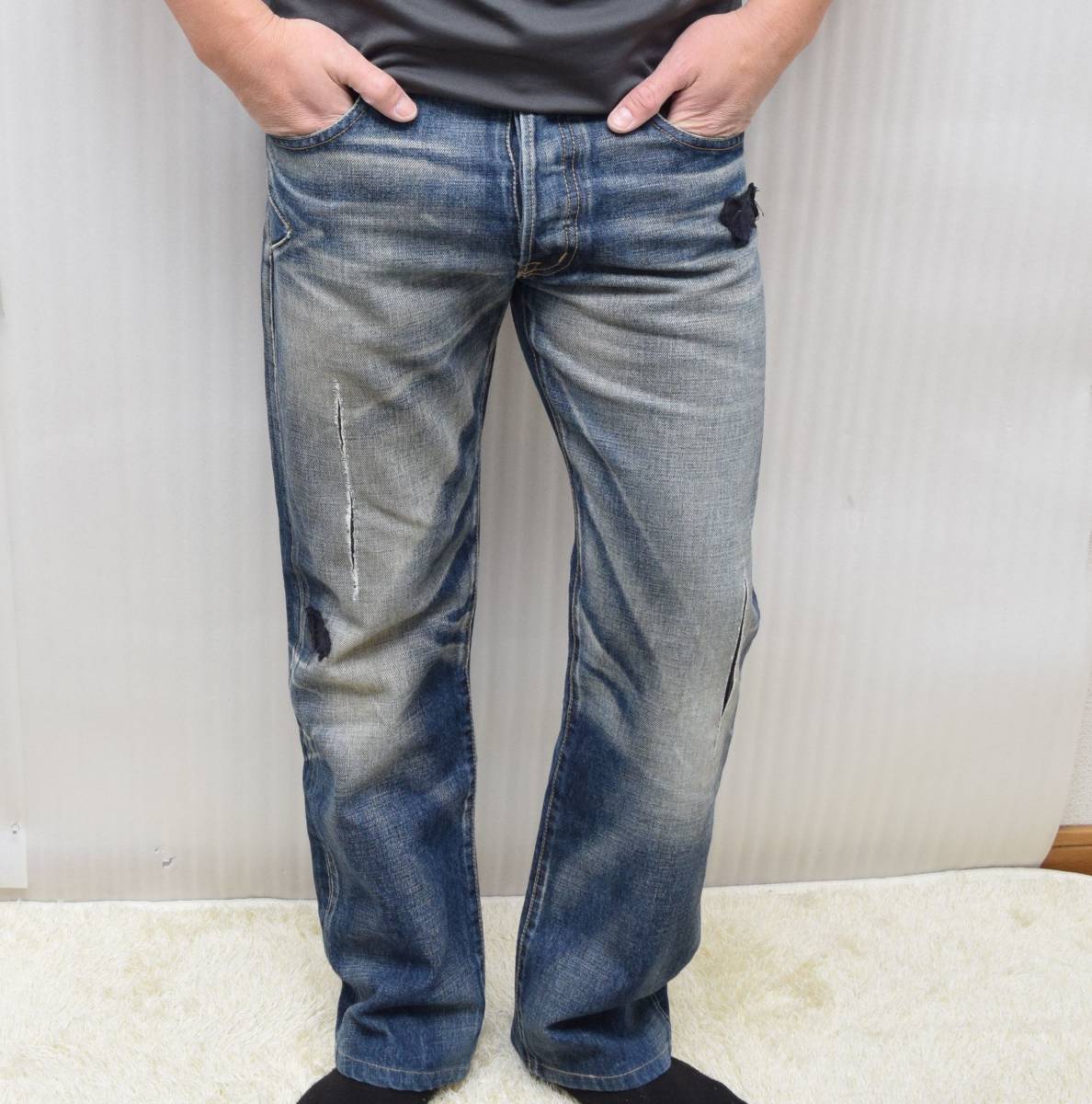 日本製 FDMTL ファンダメンタル ダメージ リペア 加工 デニムパンツ 