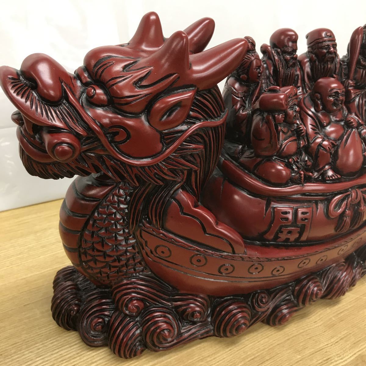 4-3-66□ 龍の船に乗った七福神 置物 縁起物 置き物 サイズ約 高さ23cm 