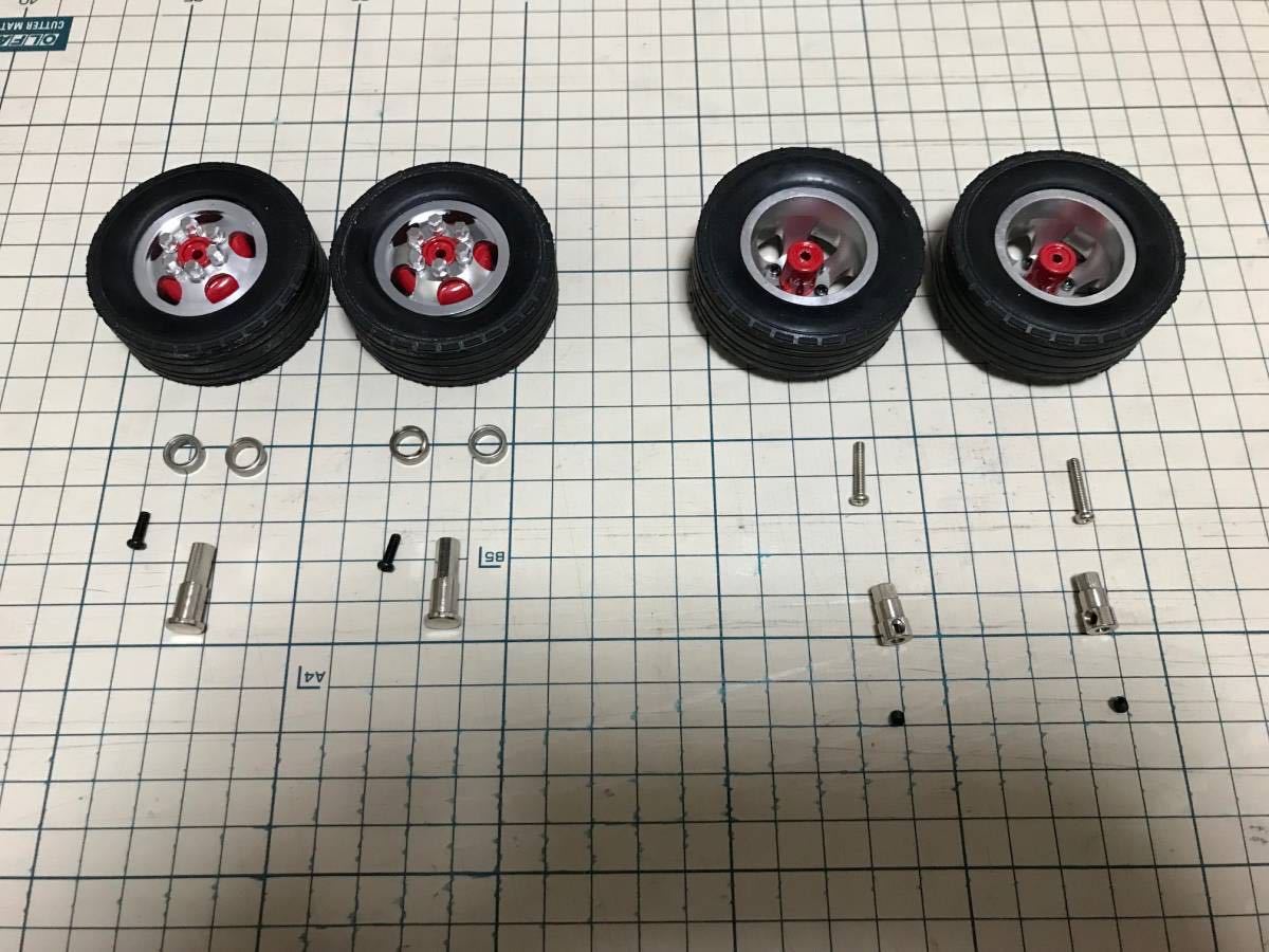 WPL D12 軽トラ 1/10 1/14 小径アルミホイール タイヤ付 金属ハブ 赤