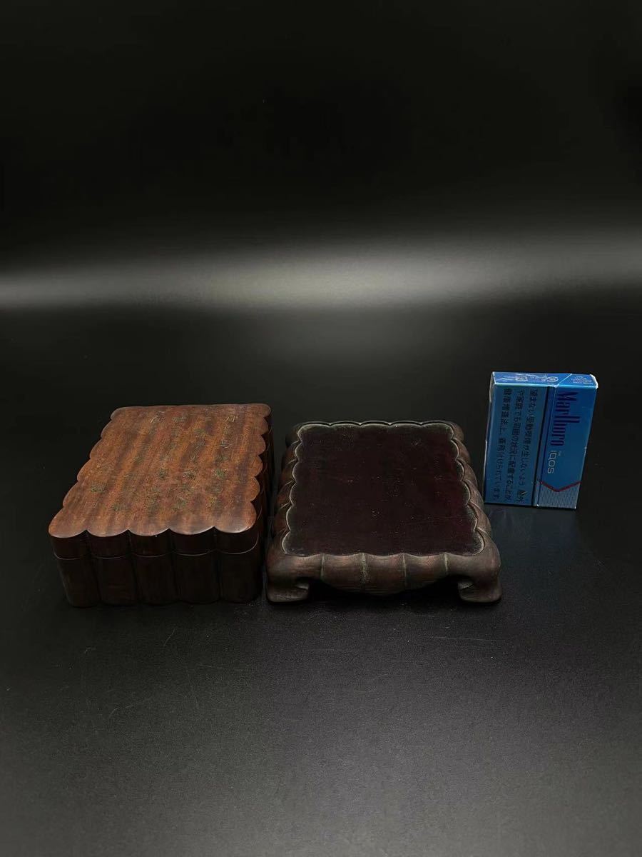 中国　古銅　唐銅　漢詩鳥刻　墨箱　蓋物　四方箱　N　A476 中国美術 古玩 唐木 漢詩 墨箱 文寶 在銘 唐物 中国 唐物