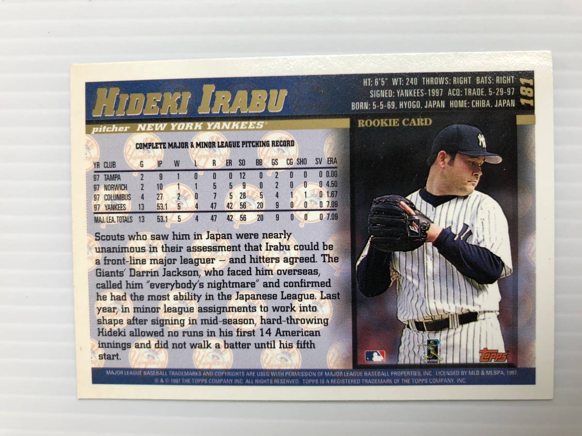 伊良部 秀輝 HIDEKI IRABU Topps 1997 #181 ニューヨーク・ヤンキース 