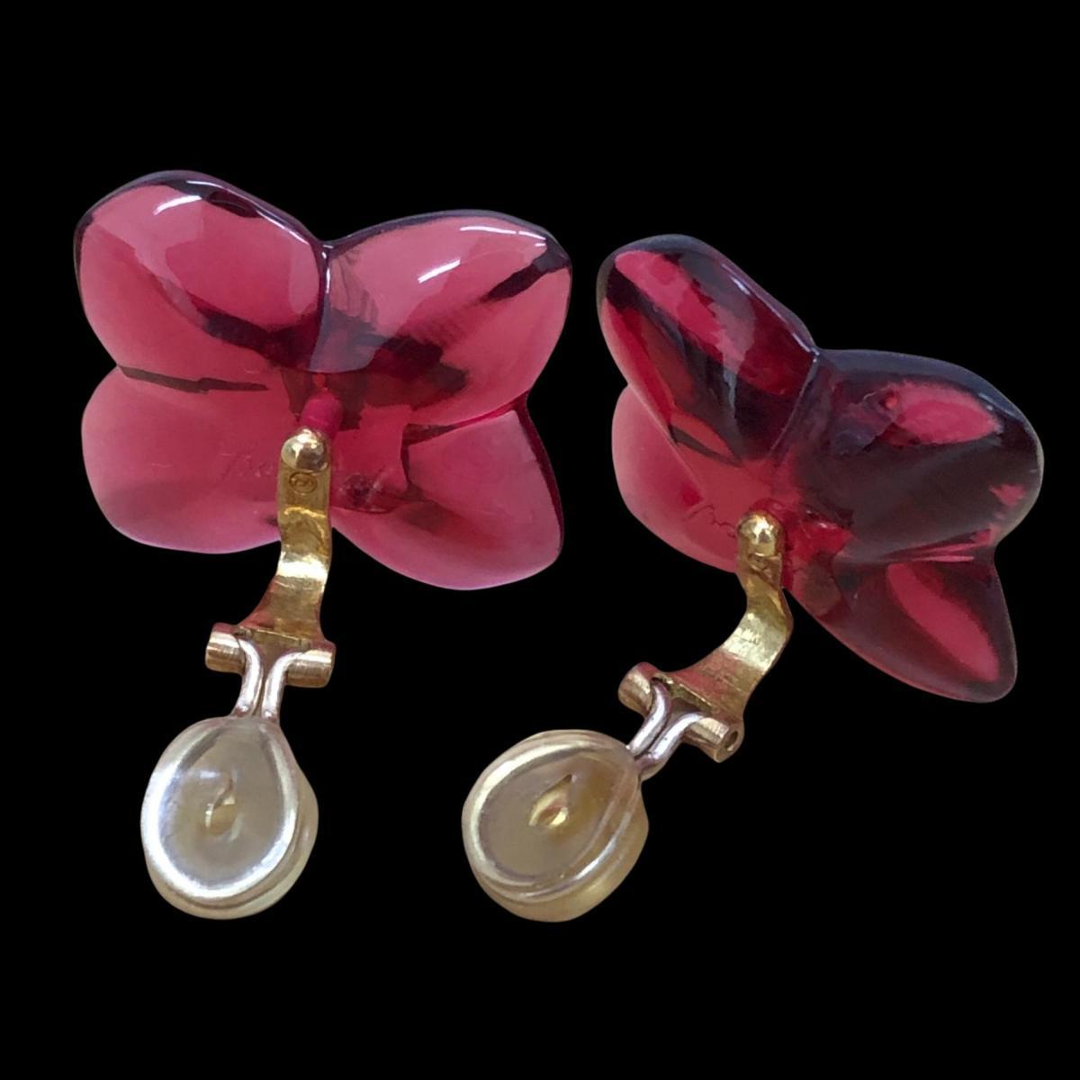 1円 Baccarat バカラ K18 イヤリング クリスタル フラワーモチーフ 