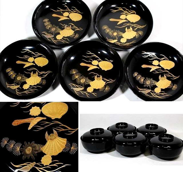 数量限定，大人気 最上作 加賀蒔絵 貝尽し蒔絵煮物椀五客 明治大正期 懐石道具 天然木漆塗(椀)｜売買されたオークション情報、yahooの商品情報をアーカイブ公開 - オークファン 椀