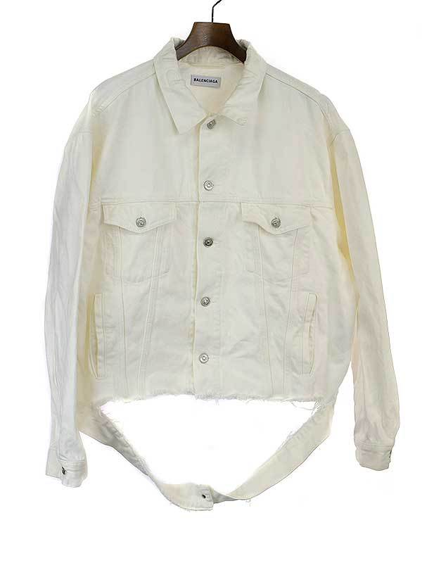 BALENCIAGA バレンシアガ 19SS カットウエストバンドデニムジャケット ホワイト 44 レディース