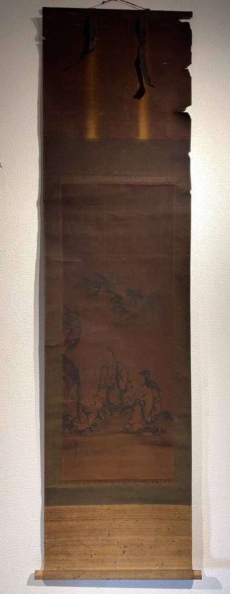 時代 絹本 狩野探信 作品 山水人物図 江戸時代 狩野派 印有り 旧家