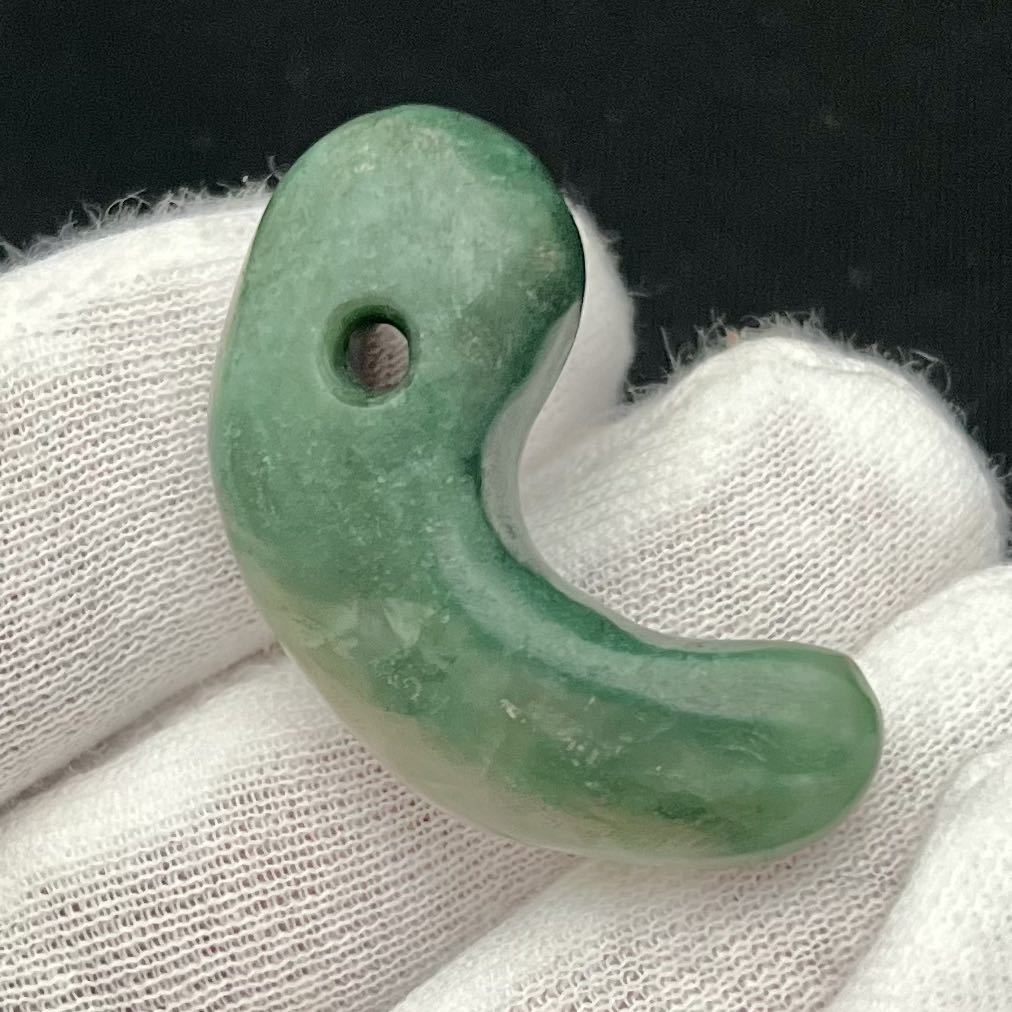 □縄文期 希少翠色美石目 翡翠製 勾玉3.9cm□ 琅かん質□青森県出土