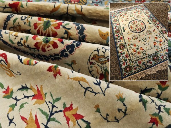 【魁】高品質 保証品 手織り段通 ウール 絨毯 大判 220×138㎝ ラグ マット 