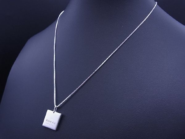 1円 GUCCI グッチ Ag925 スクエアプレート タグ ネックレス ペンダント