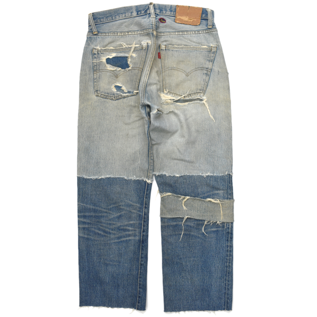 【一点物】70s ビンテージ Levis リーバイス 501 66シングル カスタム デニムパンツ size.32 前期 ダメージ 再構築 70s 0 66前期 ビッグE 赤耳 USA