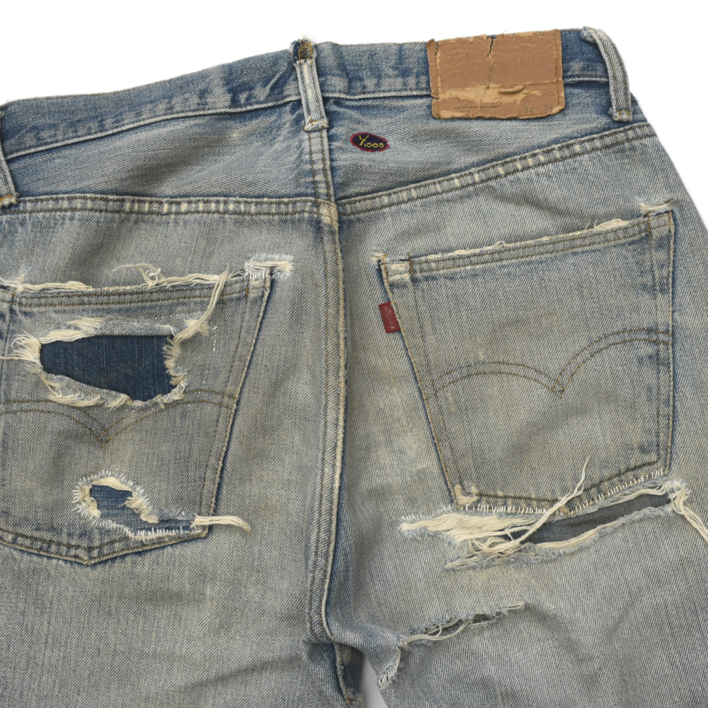 【一点物】70s ビンテージ Levis リーバイス 501 66シングル カスタム デニムパンツ size.32 前期 ダメージ 再構築 70s 0 66前期 ビッグE 赤耳 USA