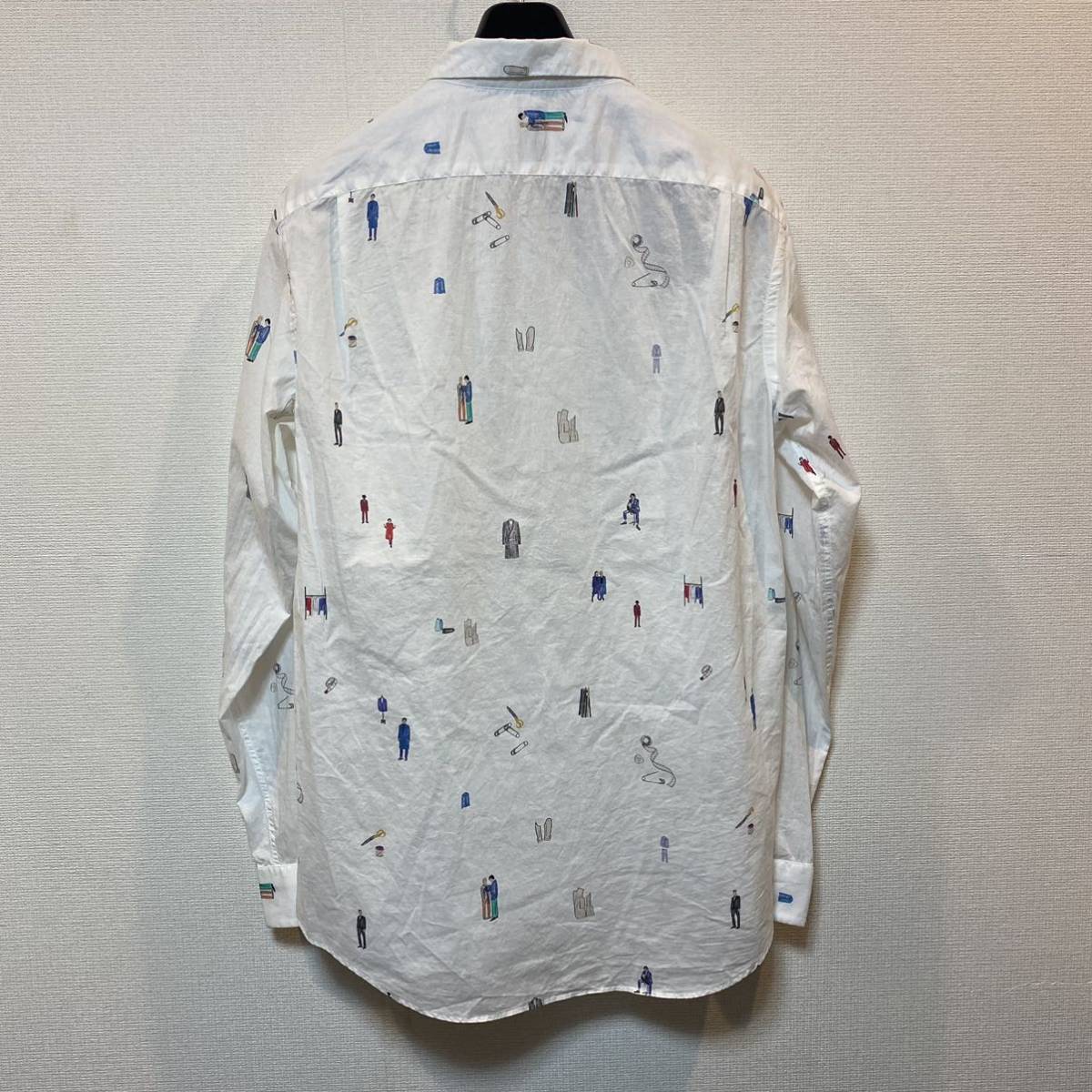 (166) 美品　Paul Smith シャツ　M 人　文房具　柄　ホワイト　ポールスミス