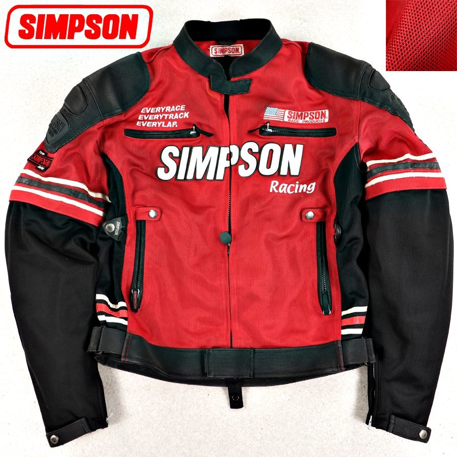 SIMPSONシンプソンライディングライダースジャケットMレッド 相場価格￥28,600- 美品 SIMPSON シンプソン ロゴ刺繍 メッシュ