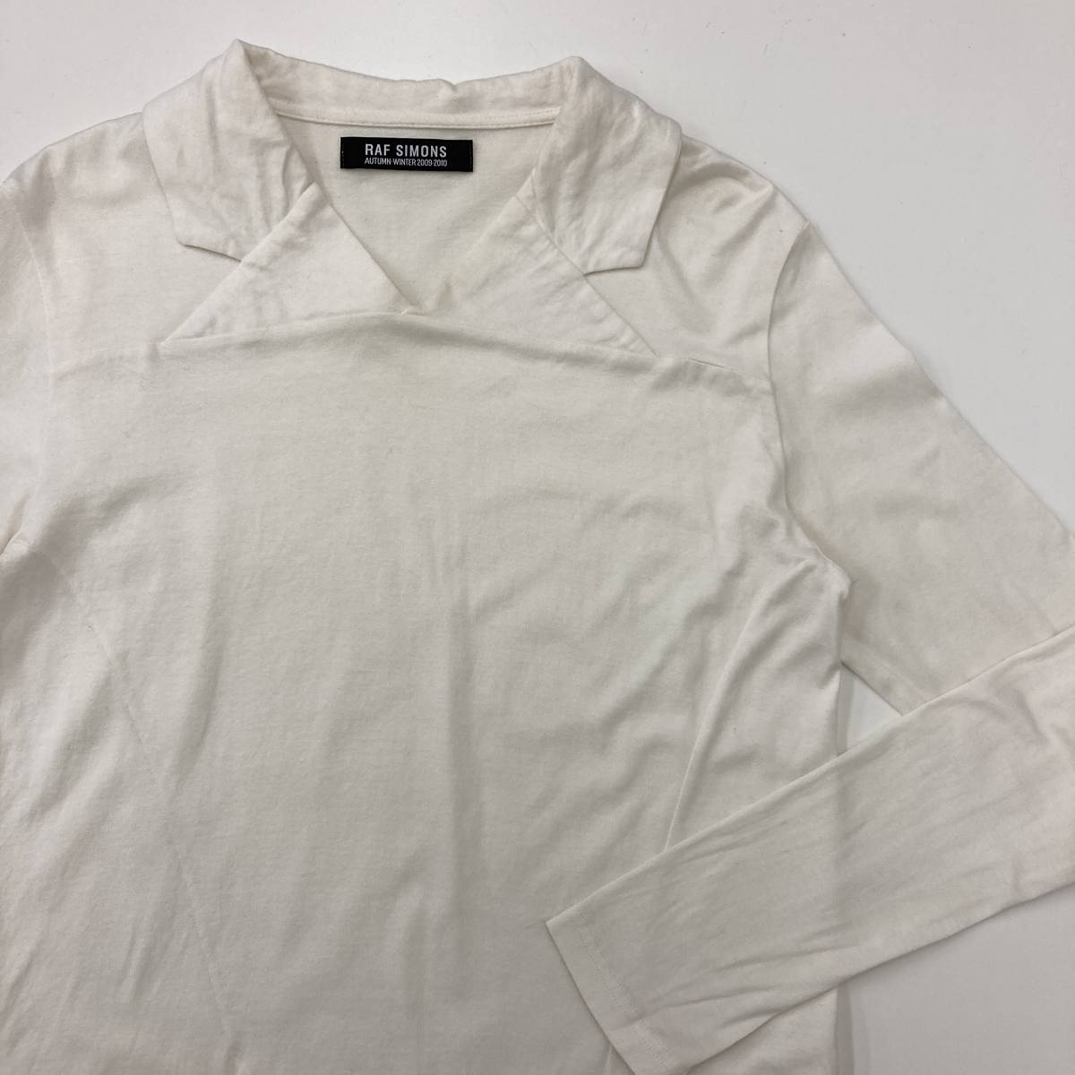 RAF SIMONS 長袖 カットソー オープンカラー ダーツ 刺繍 ロンT 