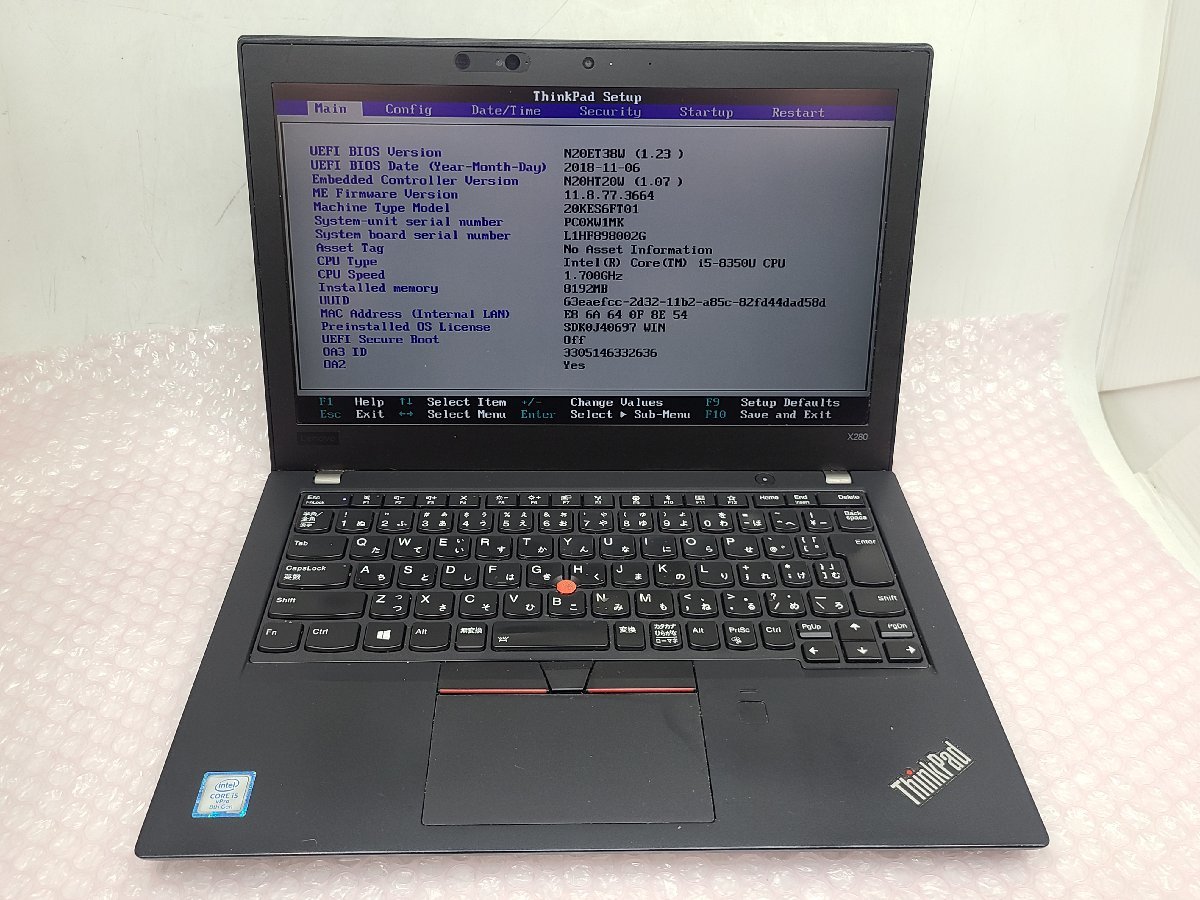 X280 ThinkPad Core Lenovo メモリ8GB ジャンク⁄ LENOVO - i5-8250U 