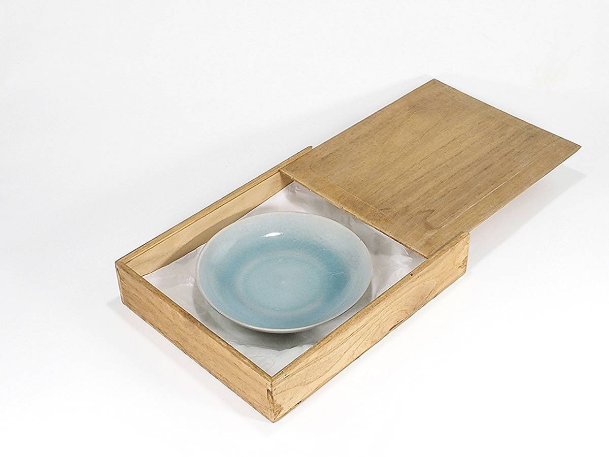 中国美術 宋 汝窯 青磁皿 青磁筆洗 幅18cm 箱付 中国古玩 c21112