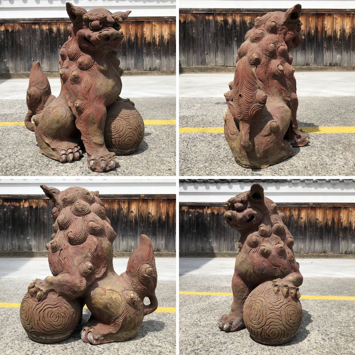 琉球焼 特大 名工 新垣栄得 造 玉獅子 狛犬 シーサー 阿吽一対 置物 高 