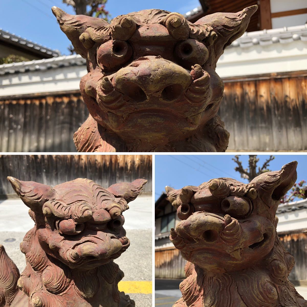 琉球焼 特大 名工 新垣栄得 造 玉獅子 狛犬 シーサー 阿吽一対 置物 高 