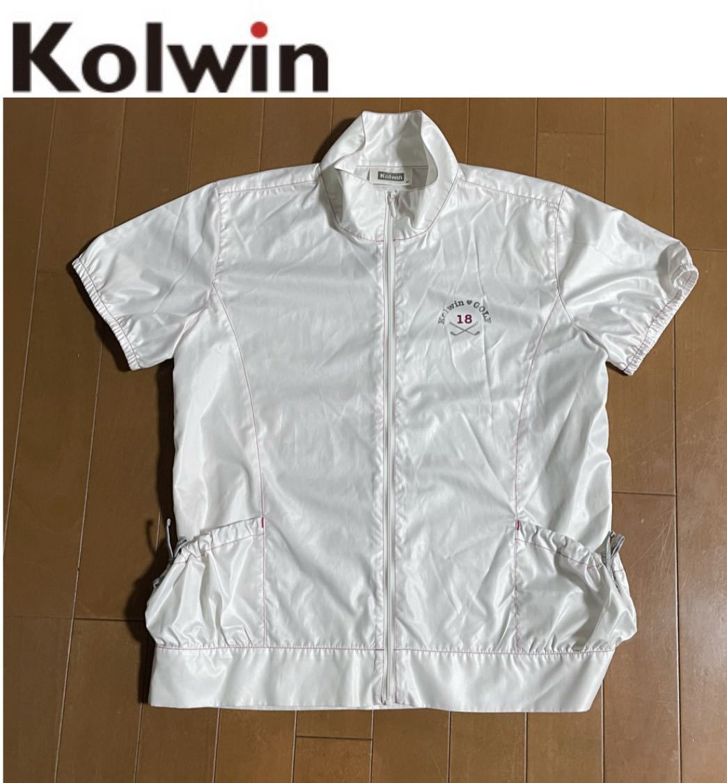 ★Kolwin コルウィン★ホワイトカラーにピンクラインステッチ！レディース半袖ジップシャツ/M_1