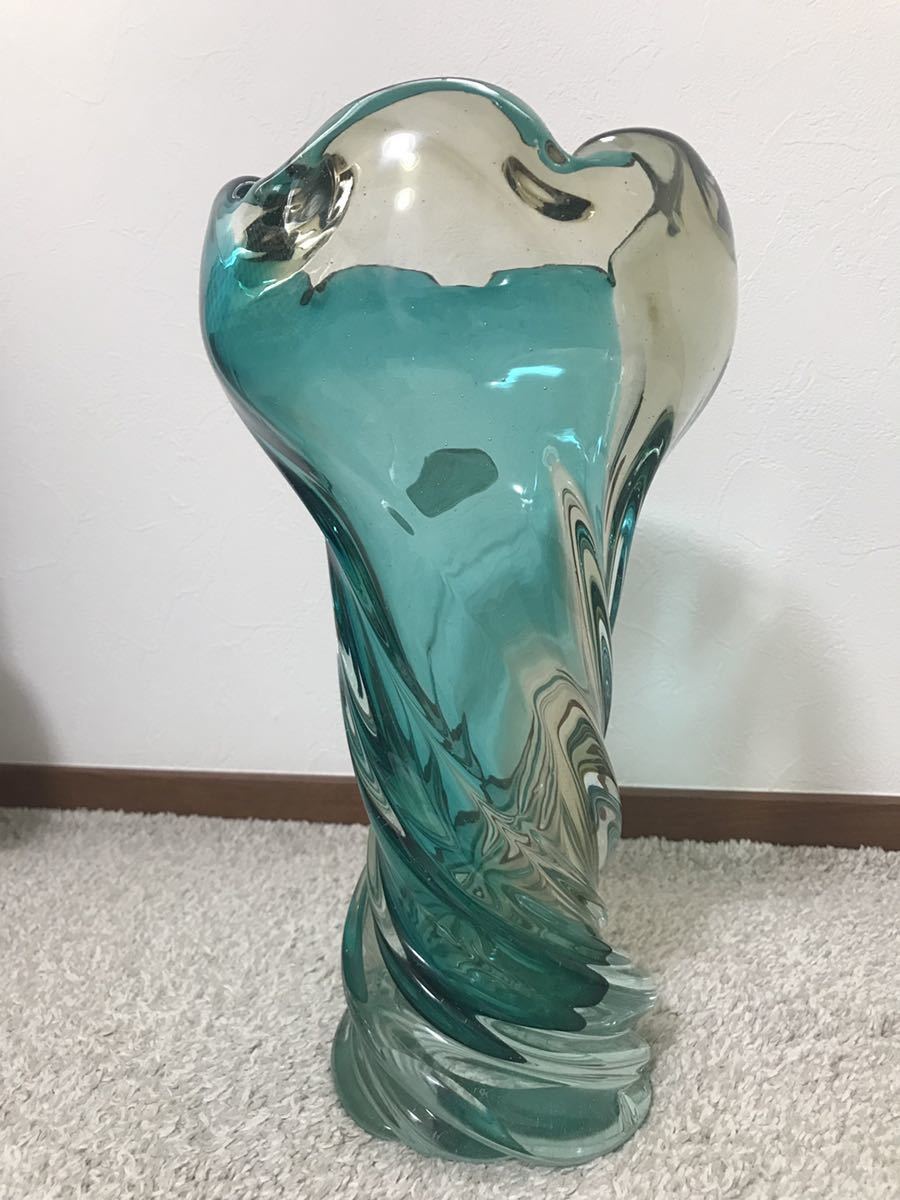 IWATA GLASS TOKYO JAPAN 昭和レトロ 大きなガラス花瓶 希少フラワー 