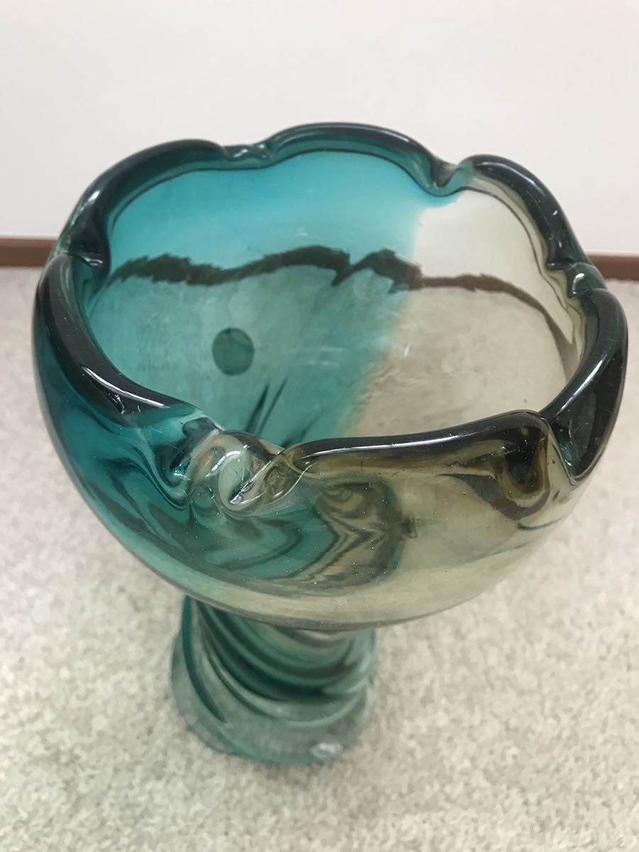 IWATA GLASS TOKYO JAPAN 昭和レトロ 大きなガラス花瓶 希少フラワー 