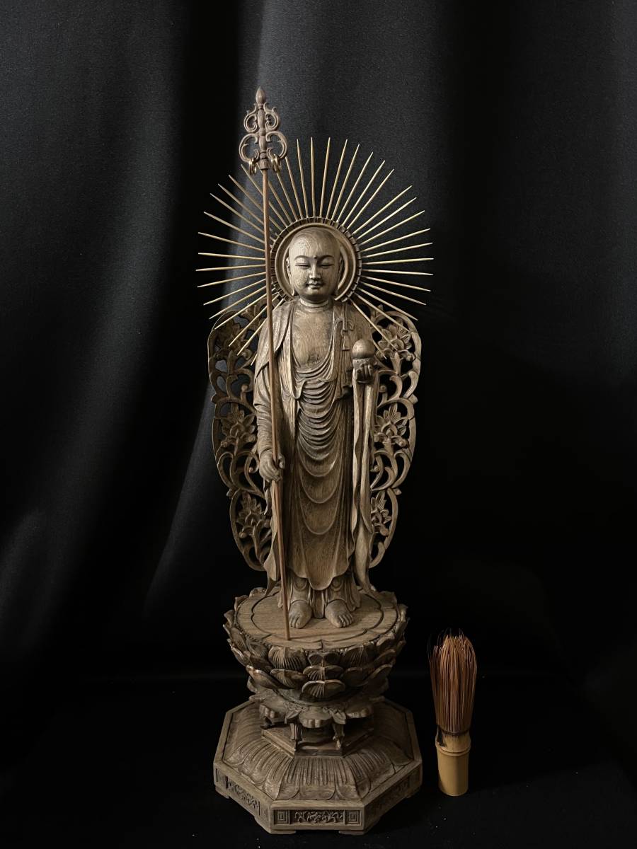 井波彫刻 仏教工芸品 極上彫 木彫仏像 地蔵 大型高46cm 楠材製 総楠製 