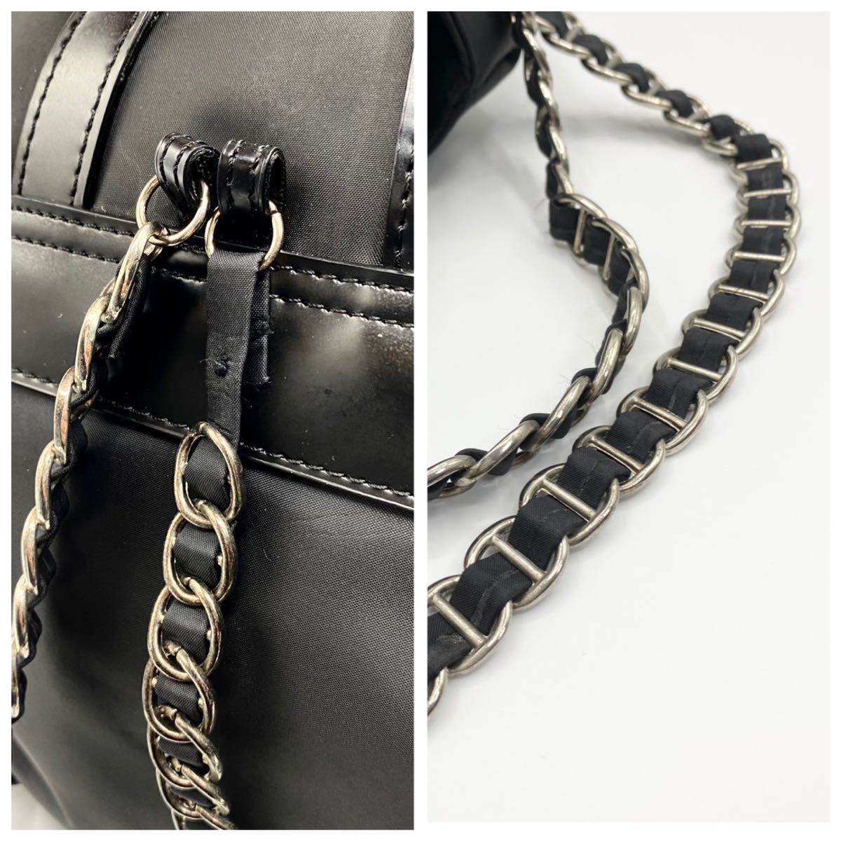 1円〜《漆黒の衝撃》PRADA プラダ チェーン 三角ロゴ リュックサック