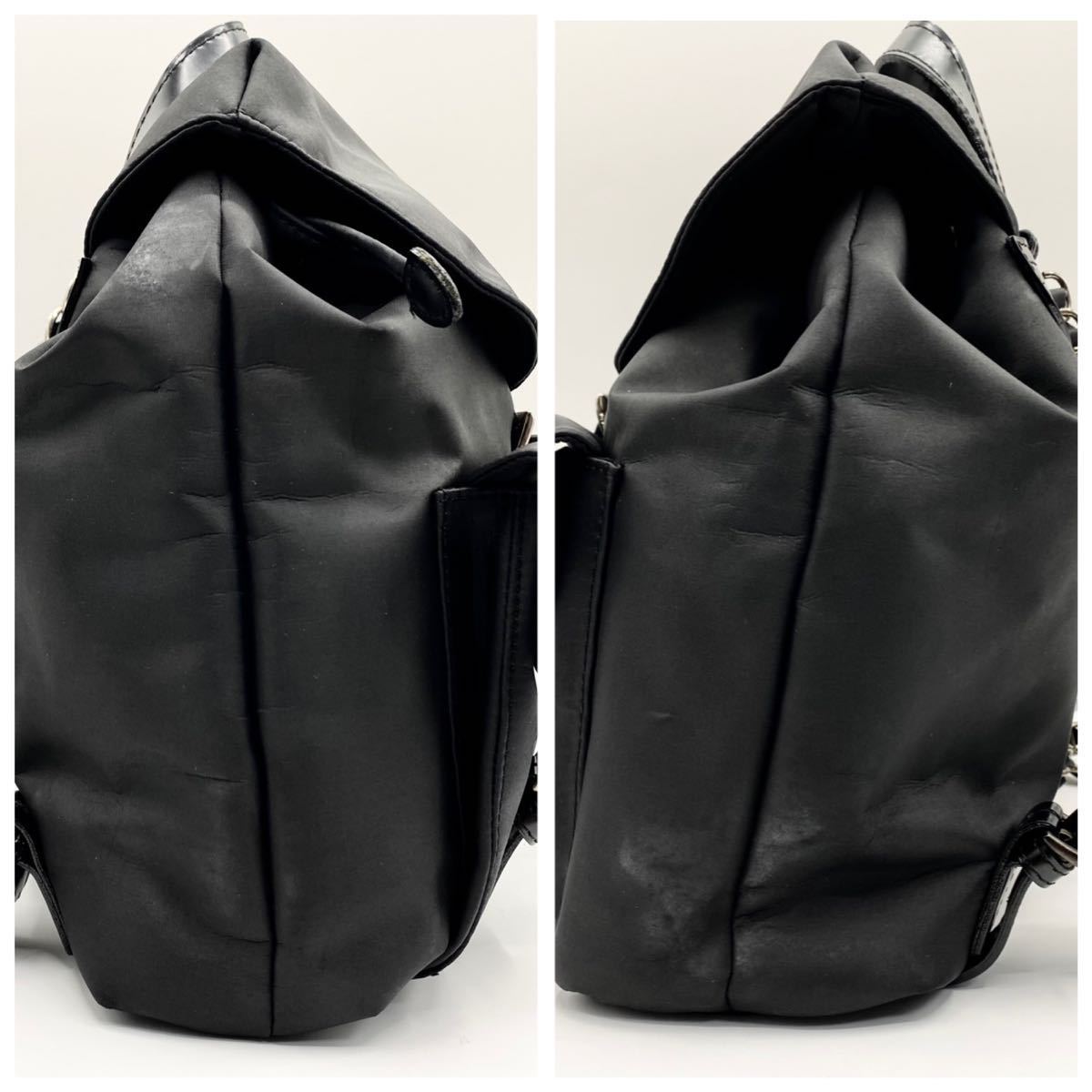1円〜《漆黒の衝撃》PRADA プラダ チェーン 三角ロゴ リュックサック