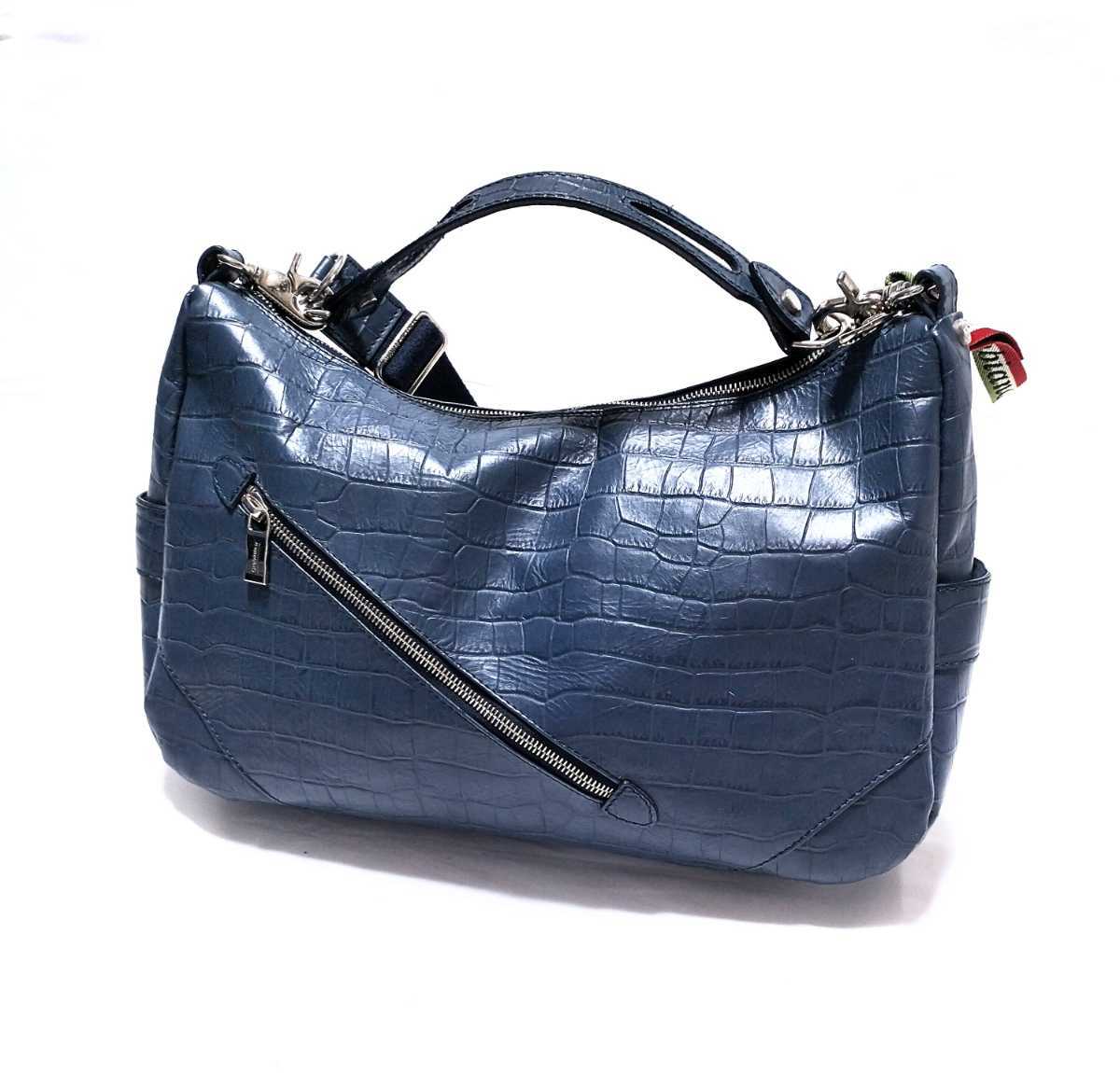 即決*【クロコ型押しオールレザー☆】美品 Orobianco 2way ショルダー 